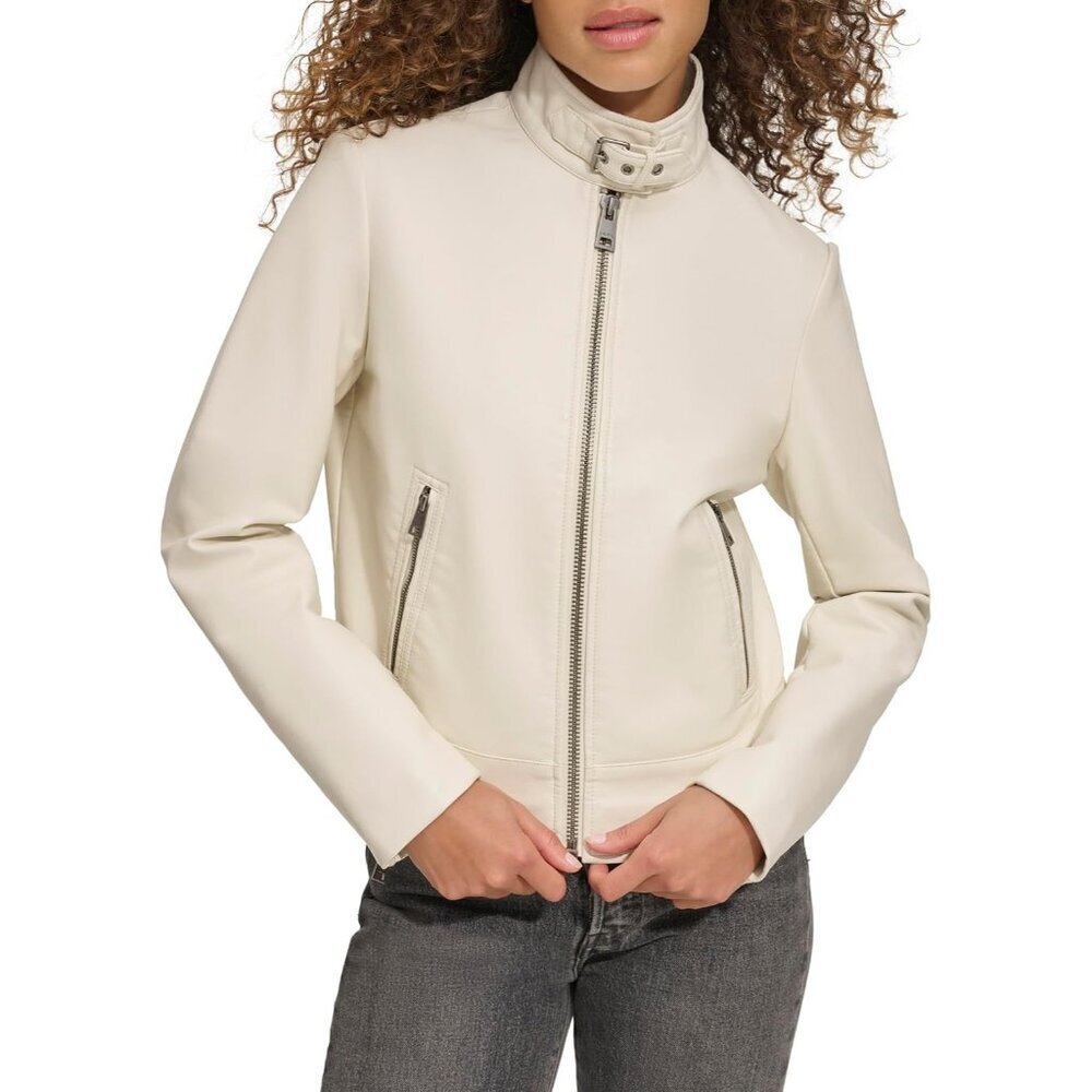 Women's Oyster Latch Collar Imported Faux Leather Motocross Zip-up Racer Jacket